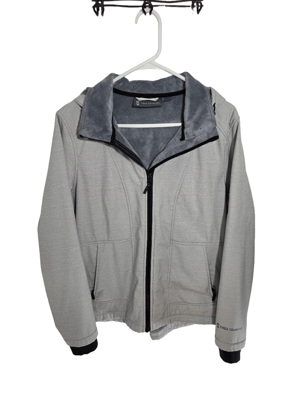 Free Country Jacket Mens Large Gray Softshell Fleece Lined Hooded Full Zip
